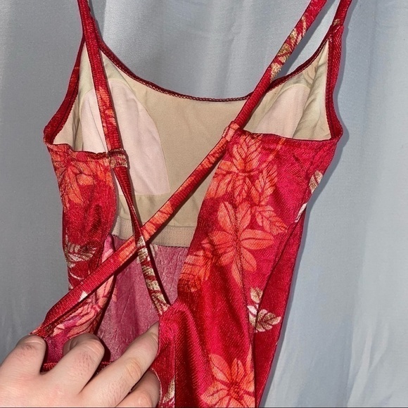 Athena One Piece Swim Suit Hawaiian Floral Themed Print Beach High Cut Open Back - Picture 7 of 9